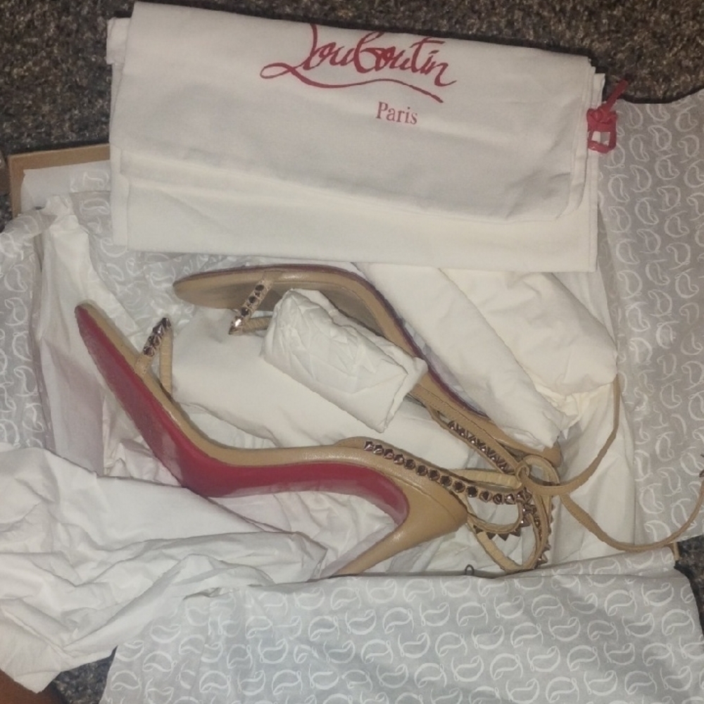 Christian Louboutin Tan Studded Heels